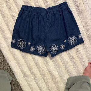 Umgee Blue Floral Embroidered High Waist Shorts